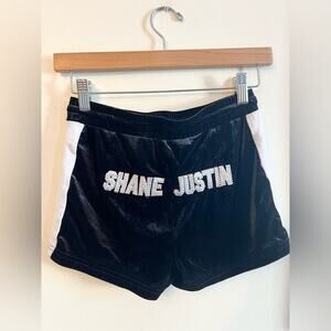 Shane Justin bedazzled booty shorts black velvet micro shorts stretchy medium